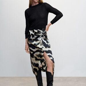 Mango Black and Cream Midi Skirt